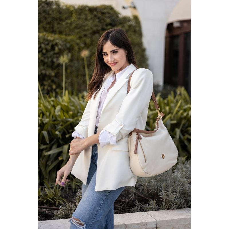 El potro Bolso Hobo de mujer en piel vacuno color ivory- Oasis Descuento por venta flash