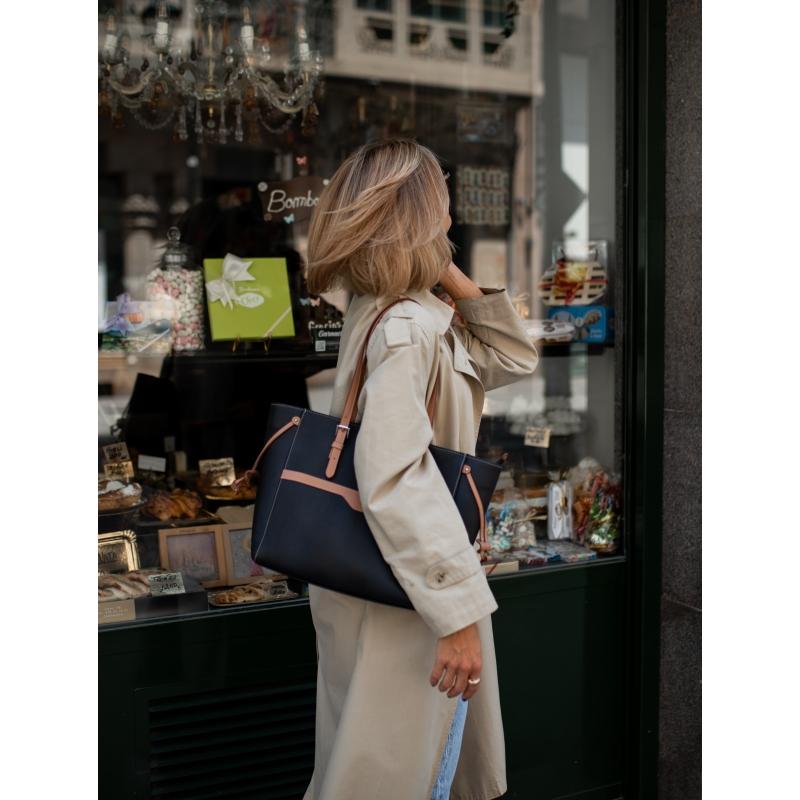 El potro Bolso Shopping mujer en lona y piel vacuno color negro - Base Descuento