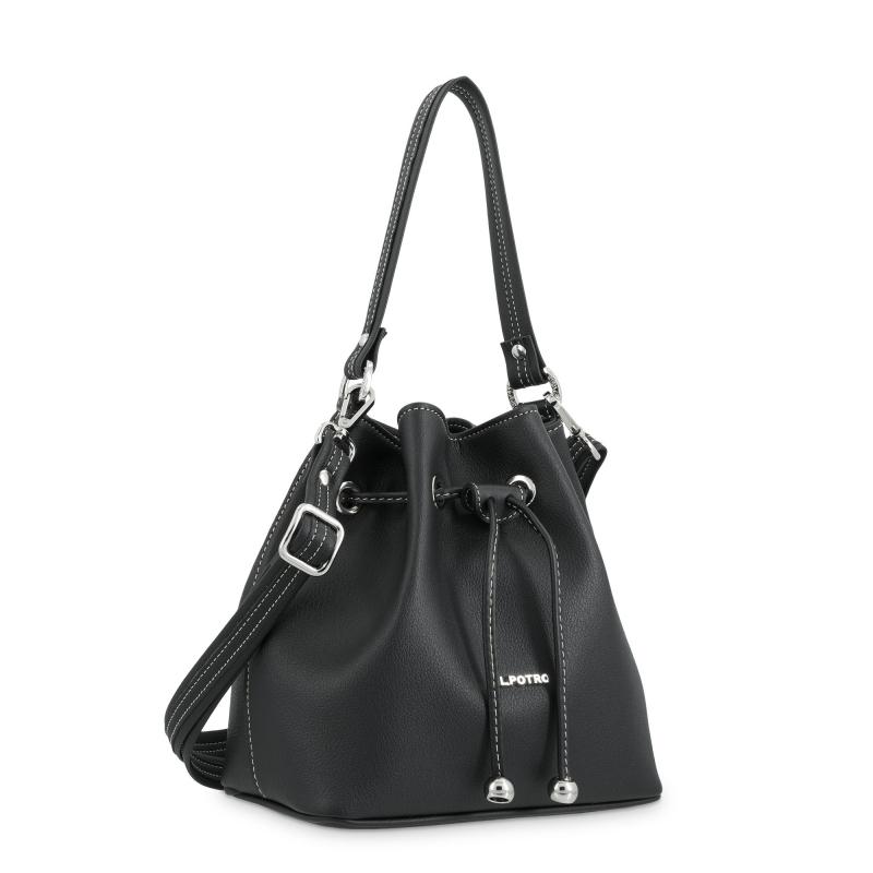 El potro Bolso Saco pequeño mujer en lona y piel vacuno color negro -Angula Último día