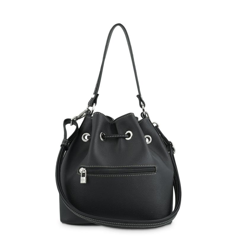 El potro Bolso Saco pequeño mujer en lona y piel vacuno color negro -Angula Último día