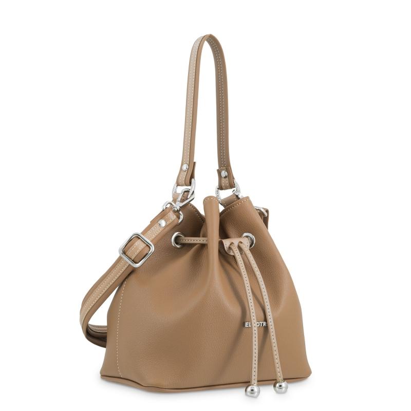 El potro Bolso Saco pequeño mujer en lona y piel vacuno color cuero -Angula Precio de fábrica