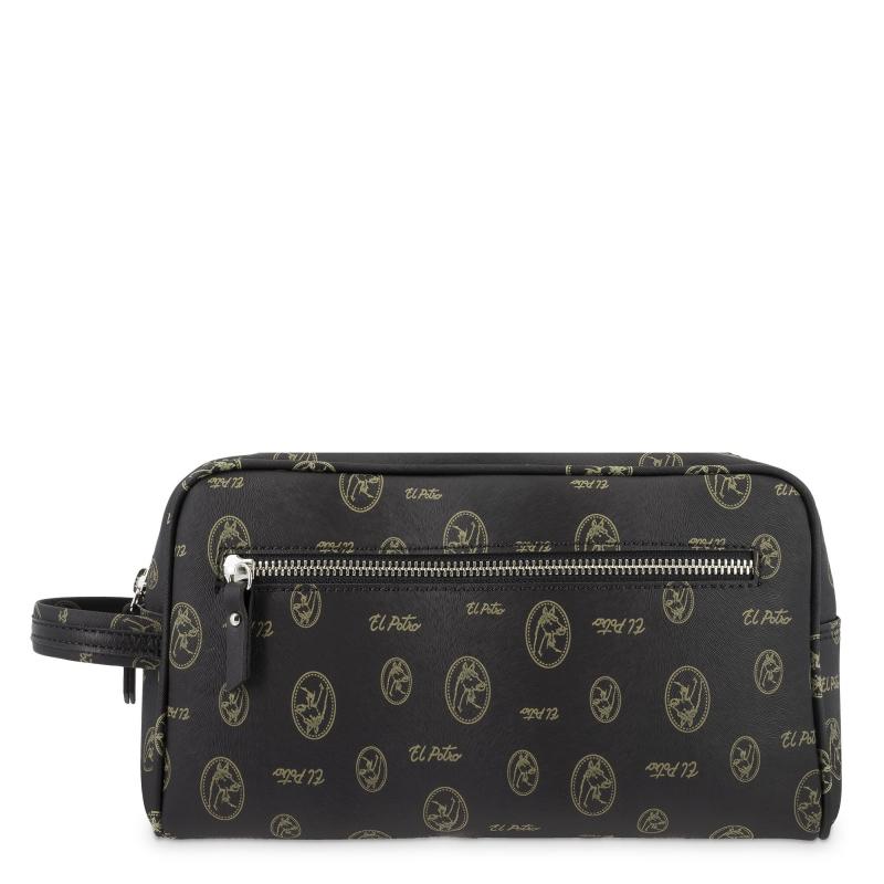 El potro Bolsa de aseo unisex lona y piel vacuno color negro - Vintage