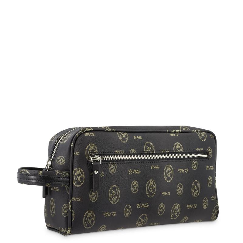 El potro Bolsa de aseo unisex lona y piel vacuno color negro - Vintage Oferta especial de fábrica