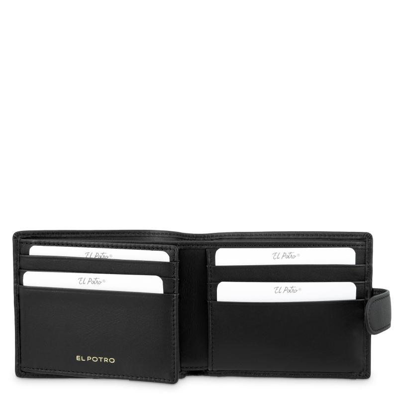 El potro Cartera billetera tarjetero con monedero exterior en piel vacuno color negro-El Potro Ventas relámpago