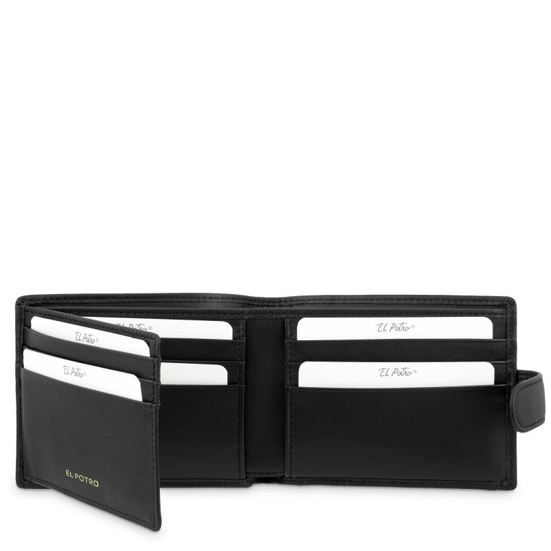 El potro Cartera billetera tarjetero con monedero exterior en piel vacuno color negro-El Potro Ventas relámpago