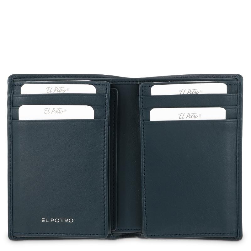 El potro Cartera billetera tarjetero grande de hombre en piel vacuno color azul- ELPOTRO Oferta especial