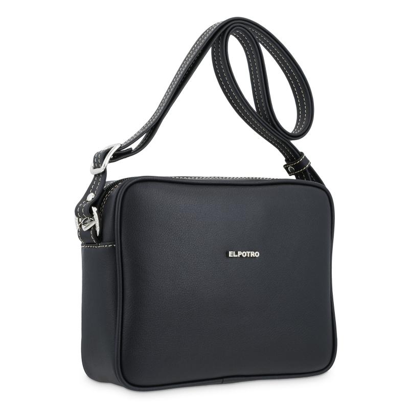 El potro Bolso bandolera pequeña mujer en lona color negro-Angula Liquidación