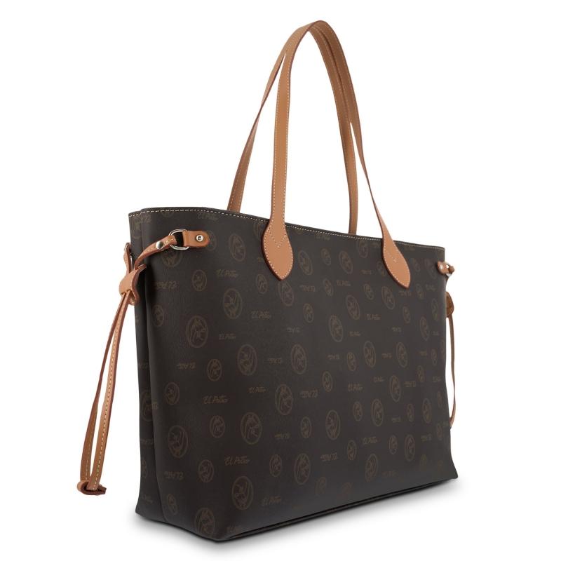 El potro Bolso Tote mujer en lona y piel vacuno color marrón - Lona Descuentos del mes