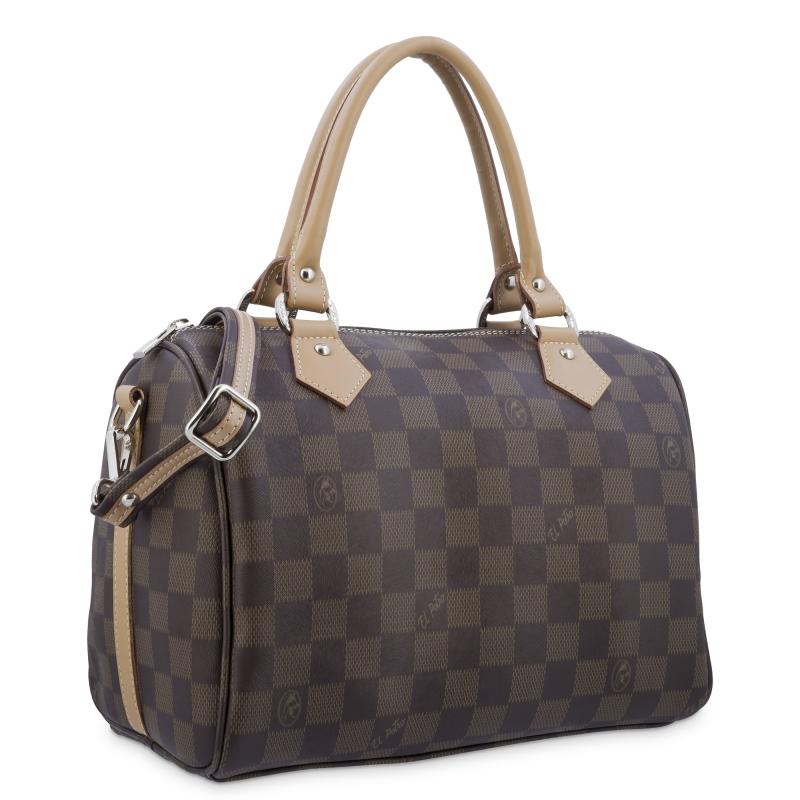 El potro Bolso Bowling con asa extensible en lona y piel vacuno color marrón - Chess Ofertas de temporada