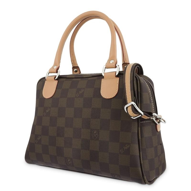 El potro Bolso Bowling mujer en lona y piel vacuno color marrón - Chess Ofertas especiales