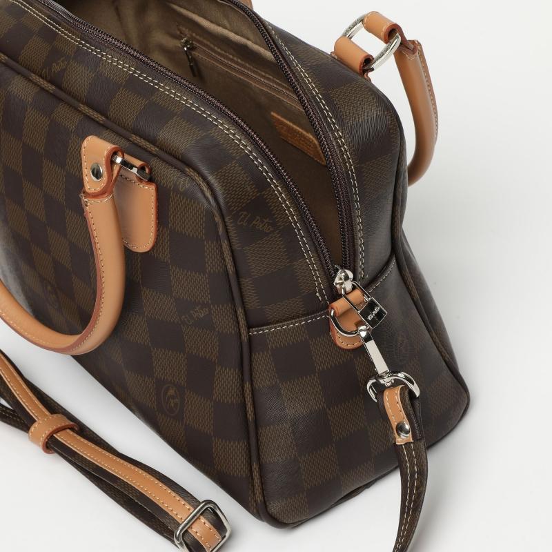 El potro Bolso Bowling mujer en lona y piel vacuno color marrón - Chess Ofertas especiales