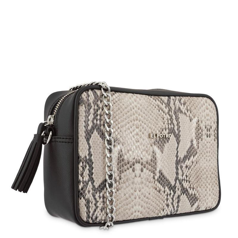El potro Bolso Bandolera mujer en lona color negro - Serpiente Liquidación