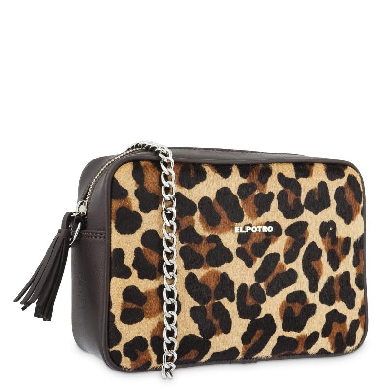 El potro Bolso Bandolera mujer en piel vacuno y lona color marrón - leopardo Limitado a 3 días