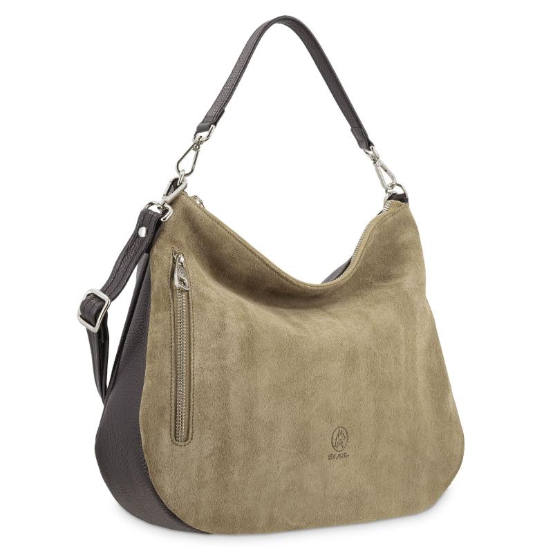 El potro Bolso Hobo mujer en piel vacuno color topo/negro-Natural Promoción trimestral