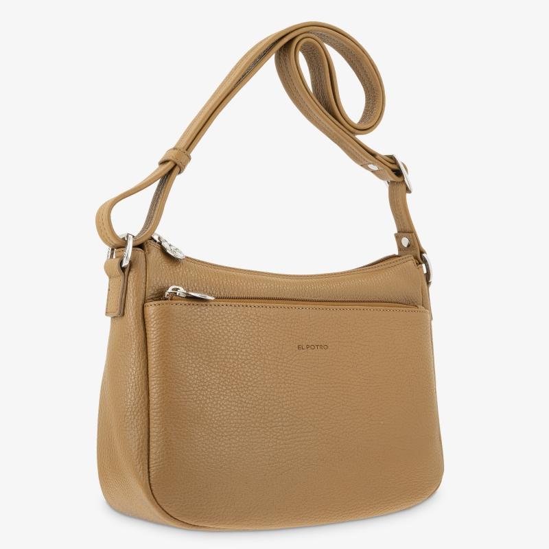 El potro Bolso góndola bandolera de 3 cremalleras mujer en piel vacuno color cuero- Floater Precios de Black Friday