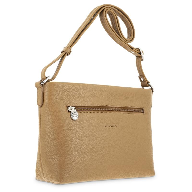 El potro Bolso suave bandolera de 3 cremalleras mujer en piel vacuno color cuero- Floater Descuentos del mes