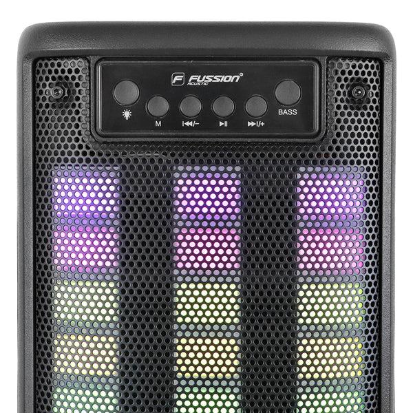 Fussion ISP-24009: Bocina Portátil ROOK de 20 000W P.M.P.O con Bluetooth Radio FM y Luces RGB 2X4" 2025