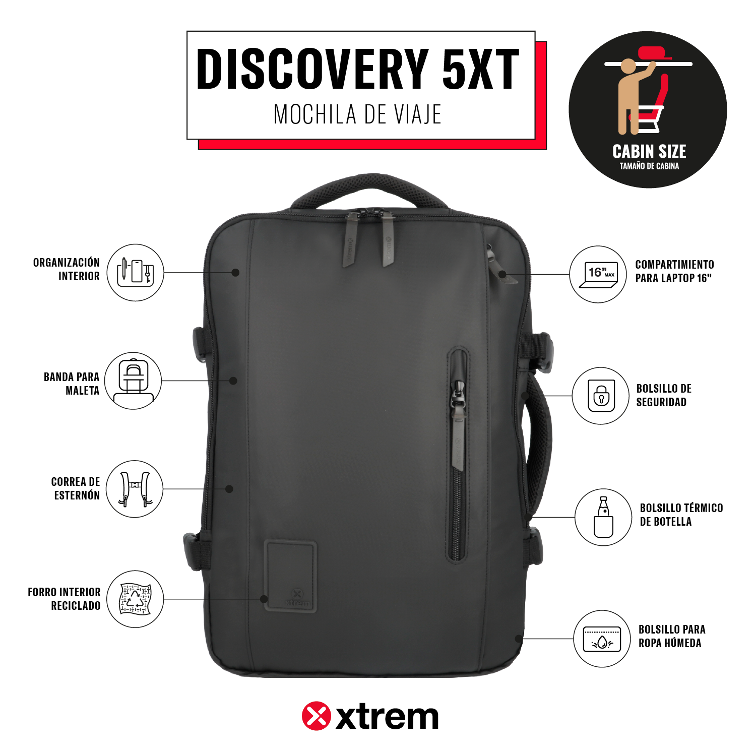 saxoline Mochila de viaje Discovery negra Solo queda un día