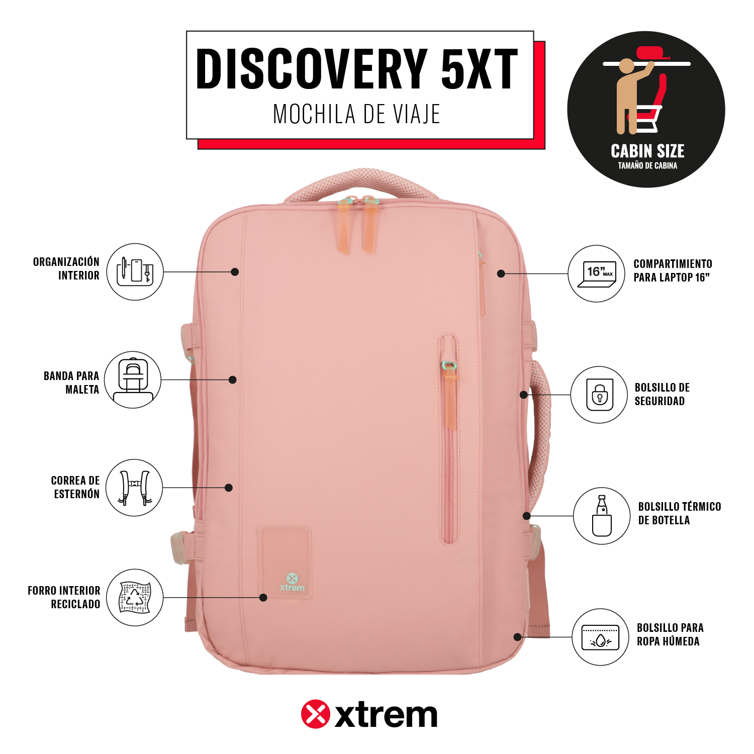 saxoline Mochila de viaje Discovery rosada Grandes descuentos