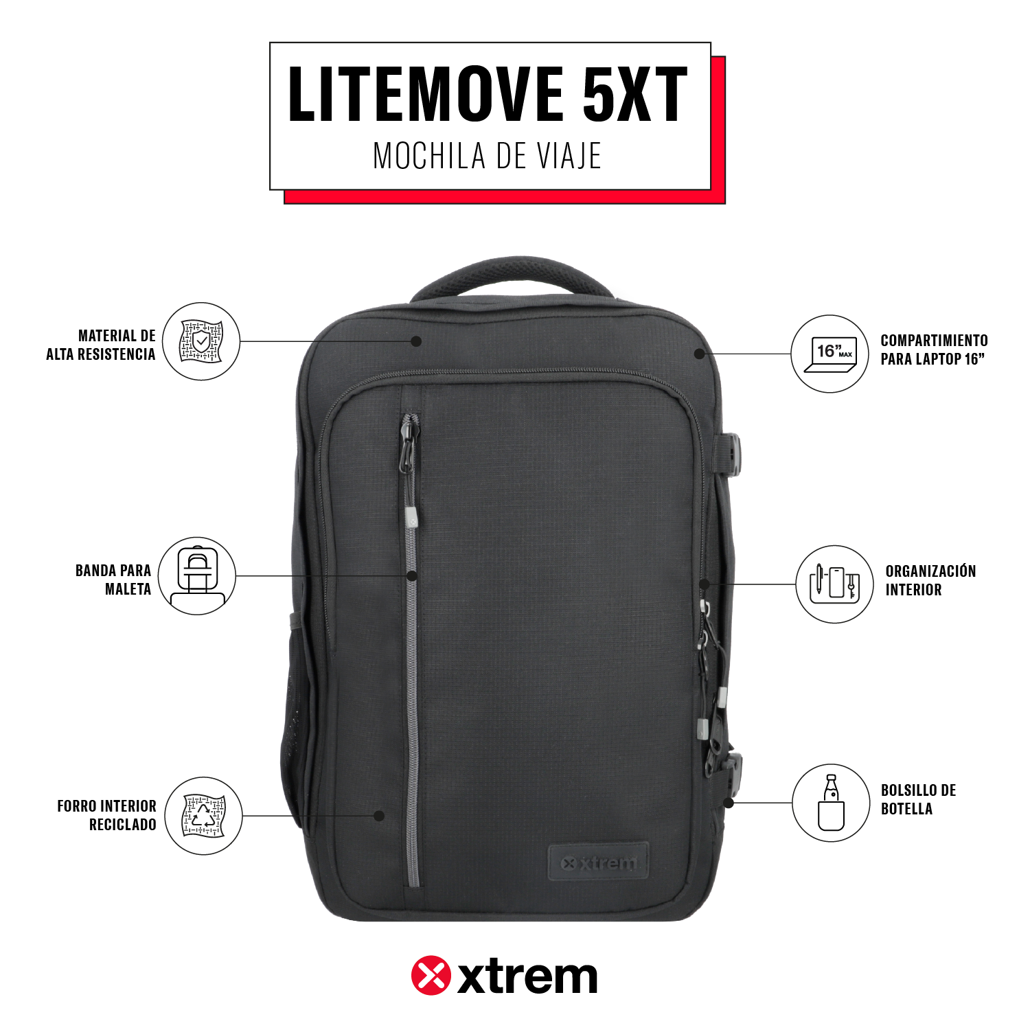 saxoline Mochila de viaje Litemove negra L Limitado a 3 días