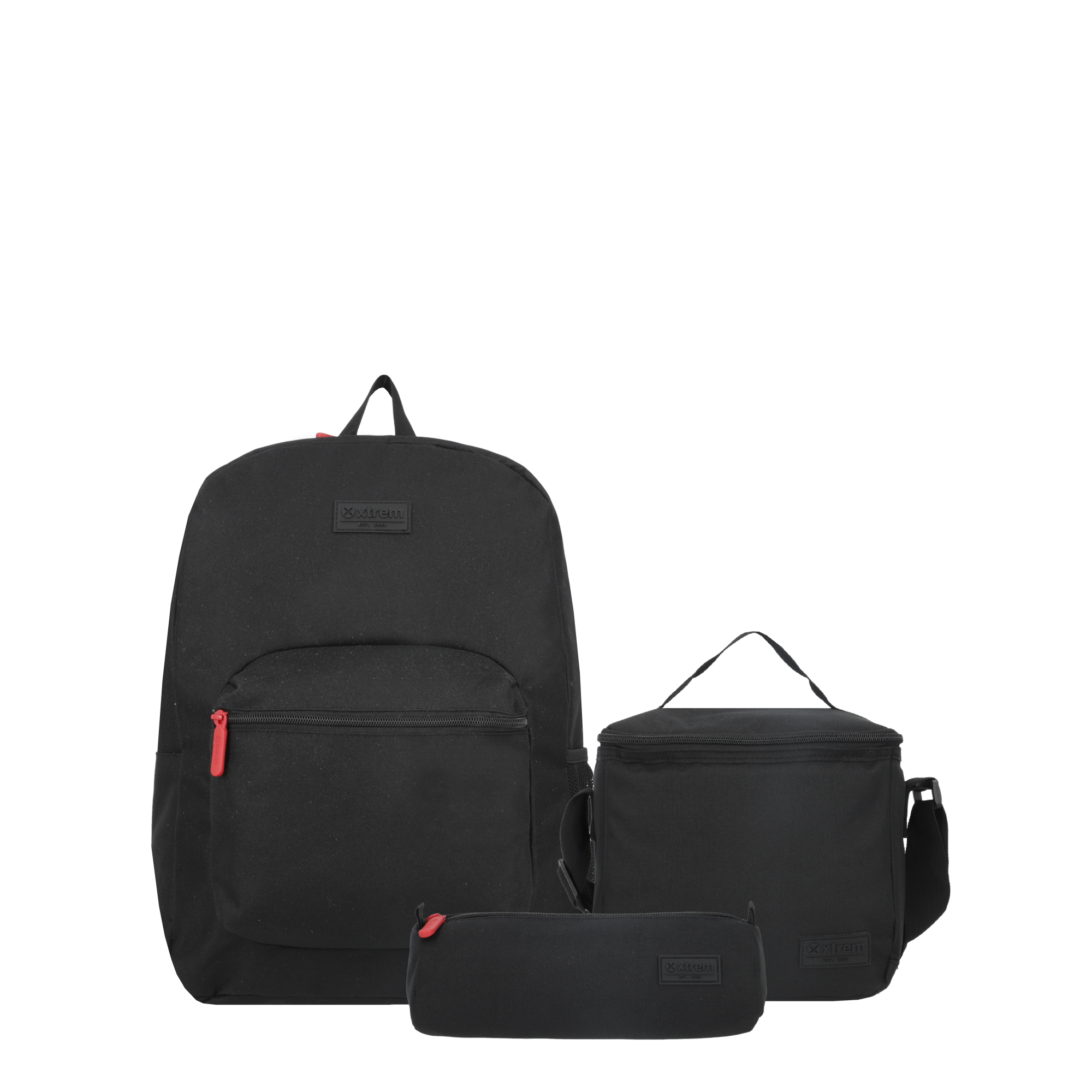 saxoline Set mochila + lonchera + estuche Triple Pack negro/rojo