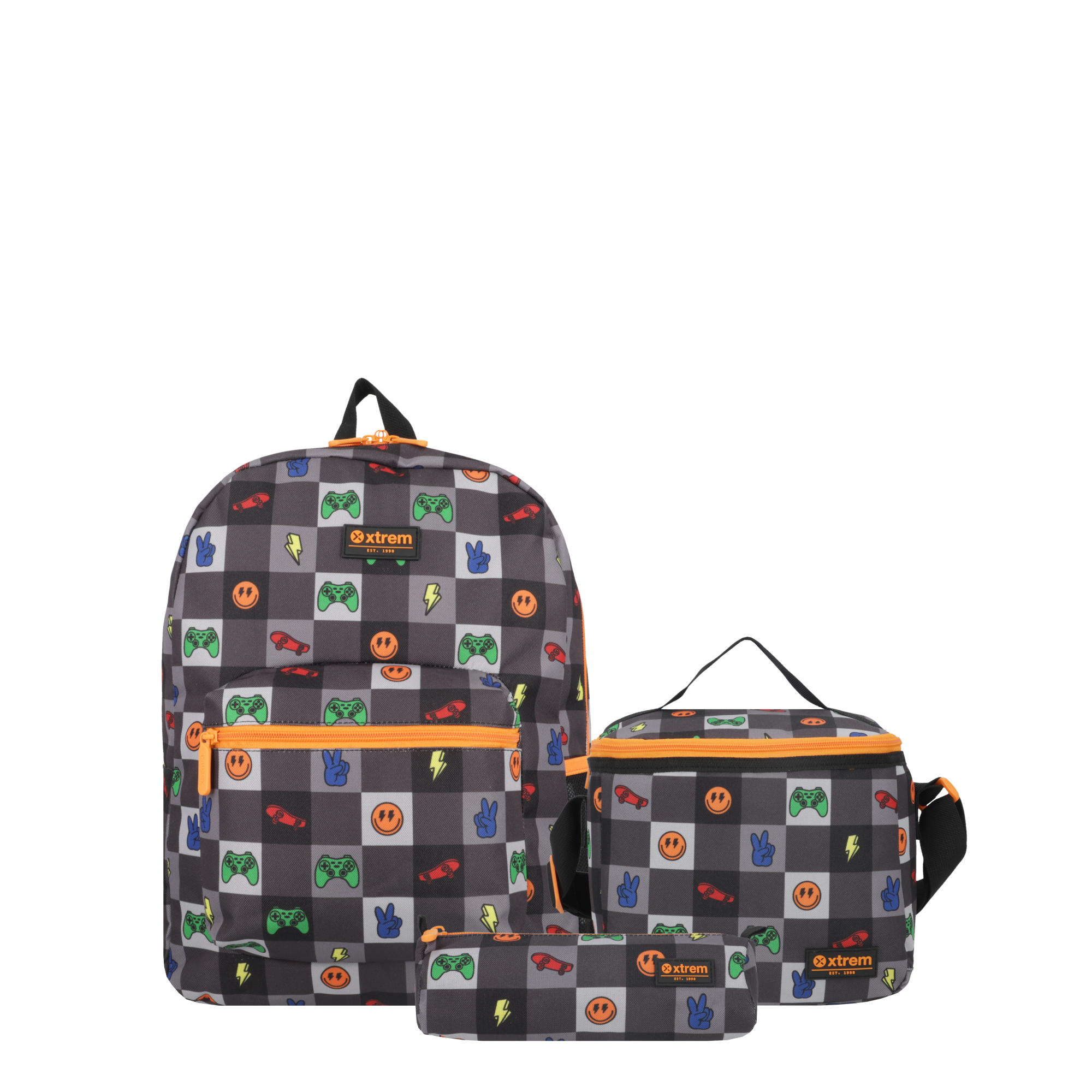 saxoline Set mochila + lonchera + estuche Triple Pack negro gamer