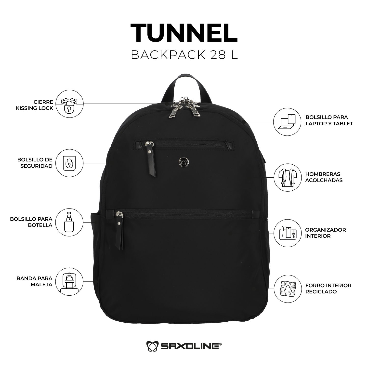 saxoline Mochila Tunnel para Notebook Negra Rebajas online