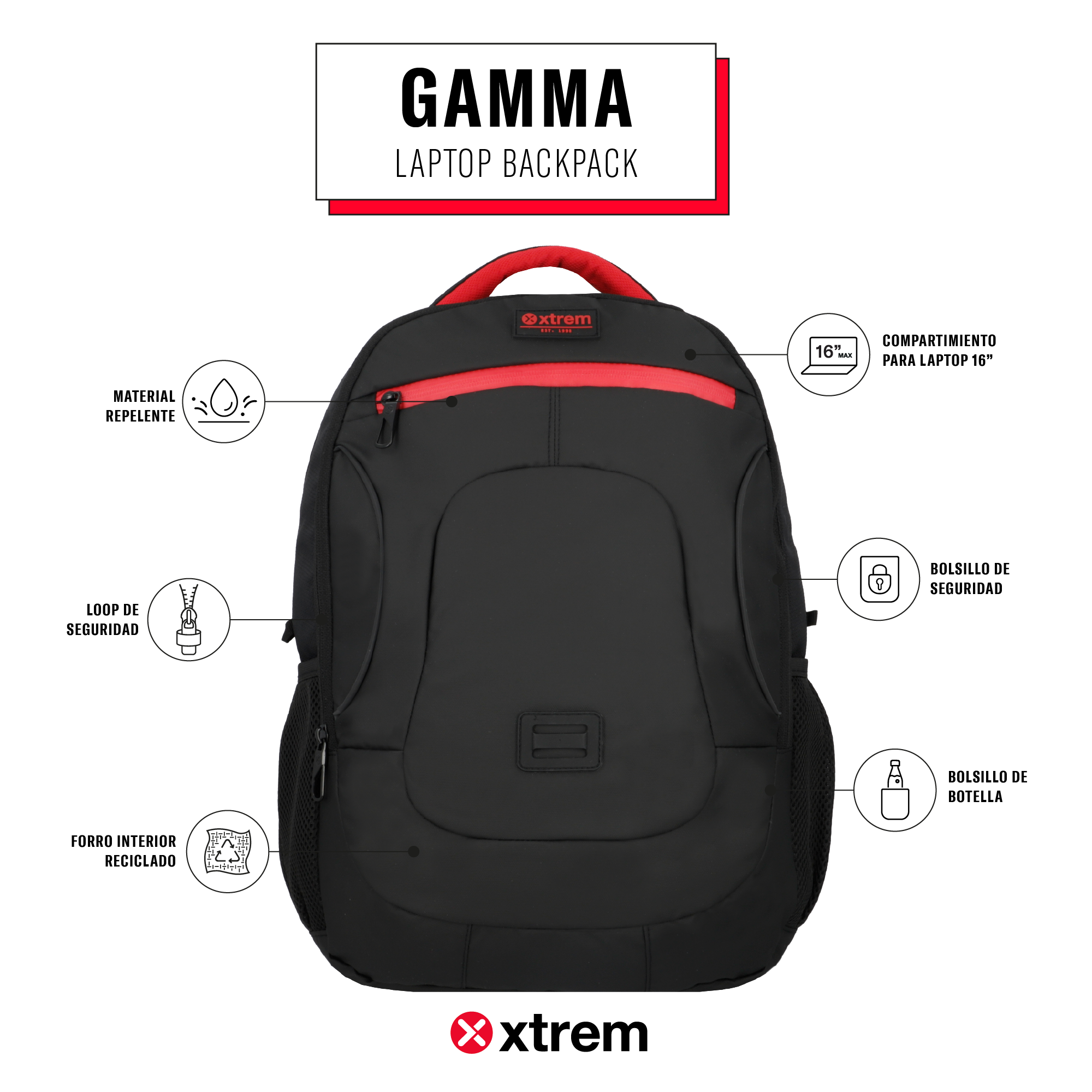 saxoline Mochila para notebook 16" Gamma negra/roja Ventas relámpago