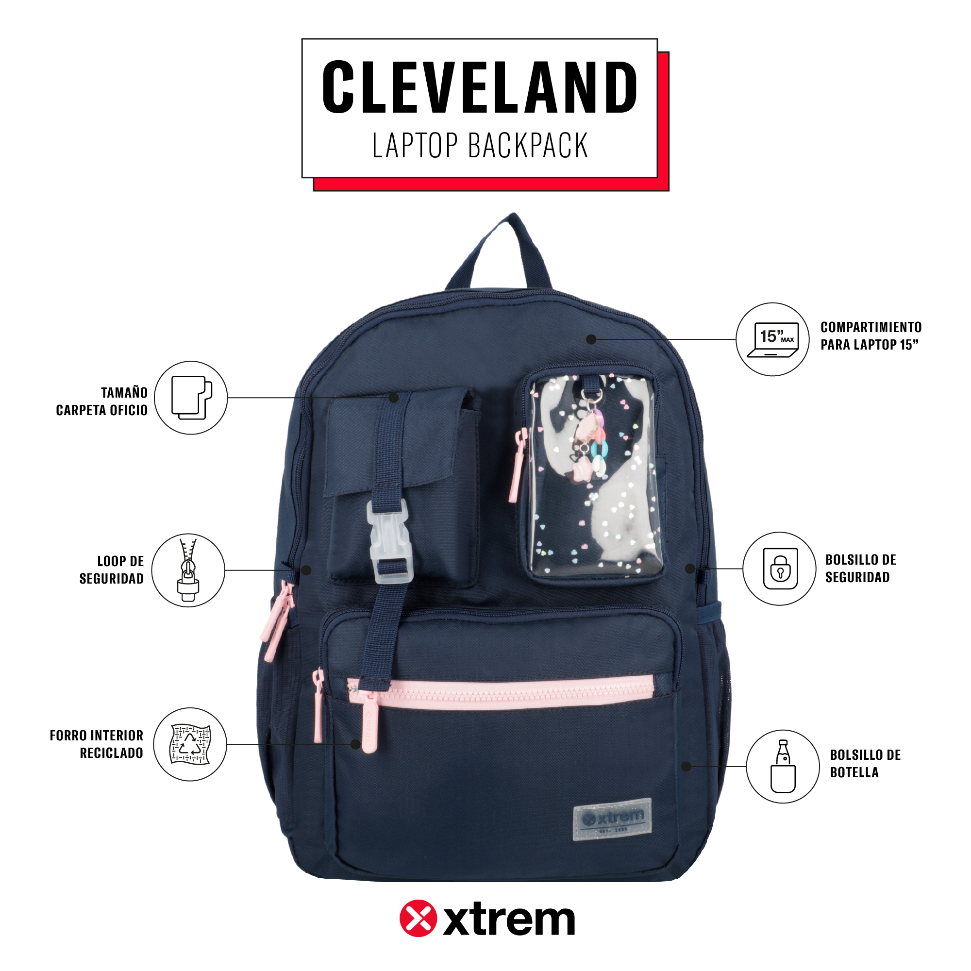 saxoline Mochila para notebook 15" Cleveland azul/rosada Descuento