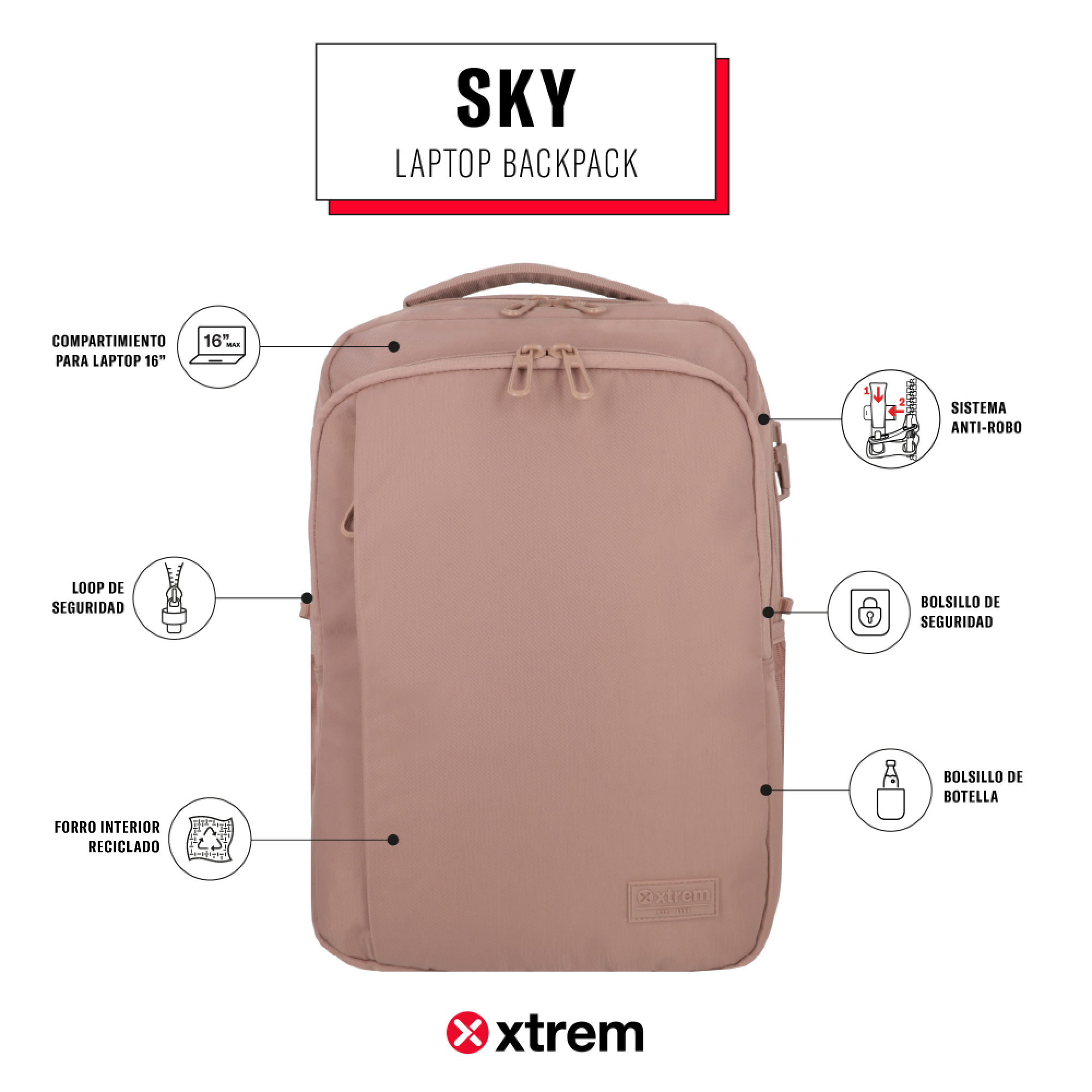saxoline Mochila para notebook 16" Sky rosada Liquidación