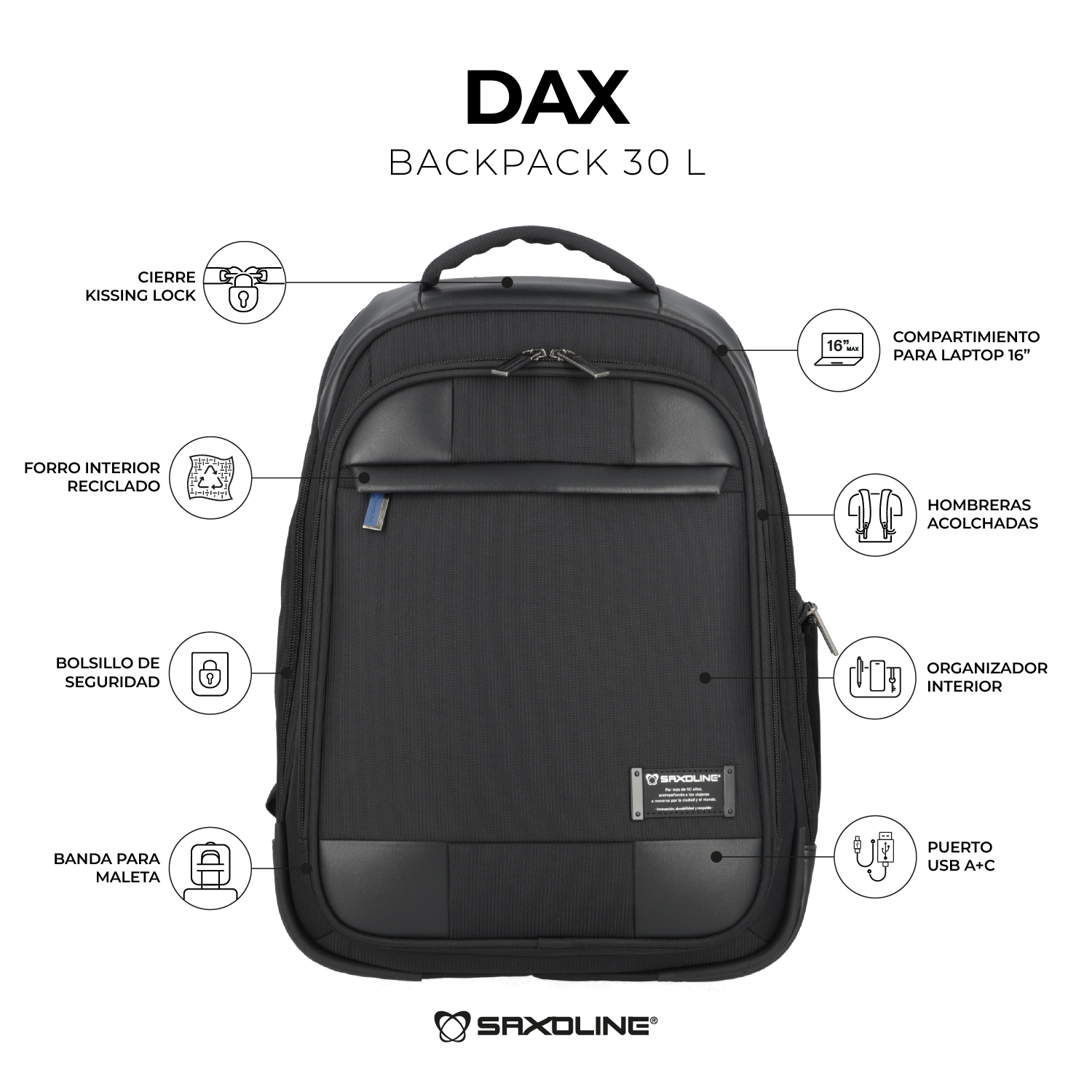 saxoline Mochila para notebook Dax negro 16" Limitado a 3 días