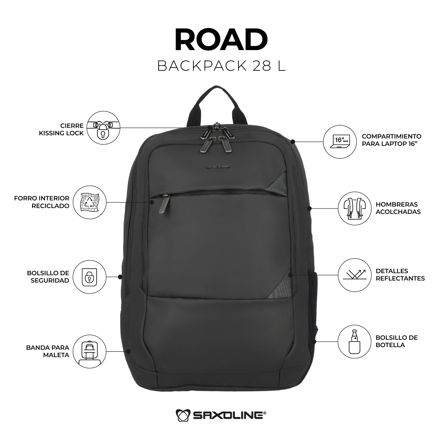 saxoline Mochila Road Para Notebook Negra Ahorra y exporta