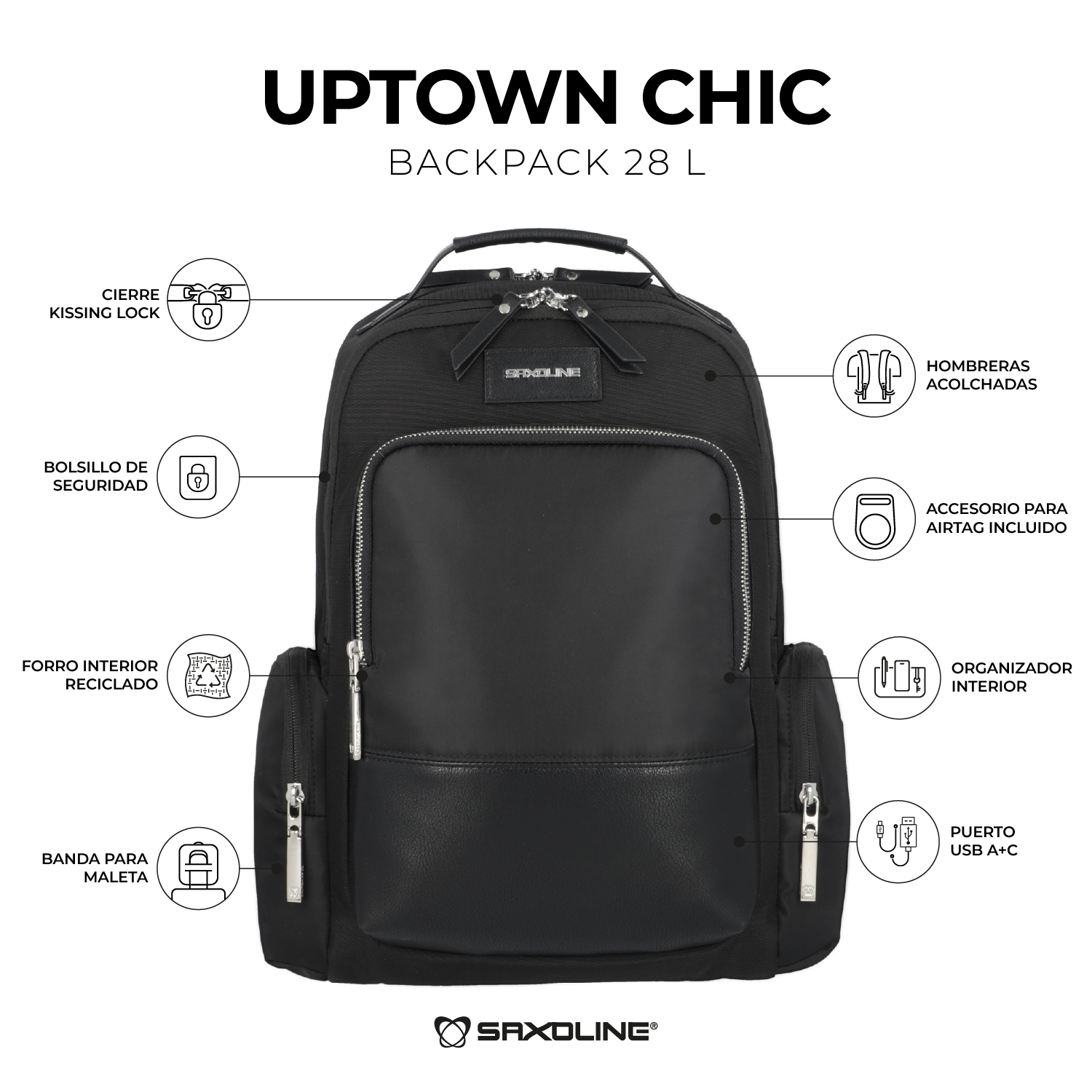 saxoline Mochila para notebook mujer Uptown Chic negro 15" Descuento por venta flash