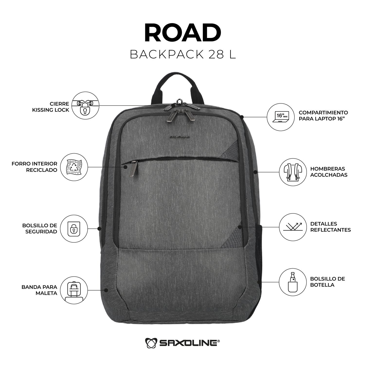 saxoline Mochila para notebook Road gris 16" Devoluciones gratuitas