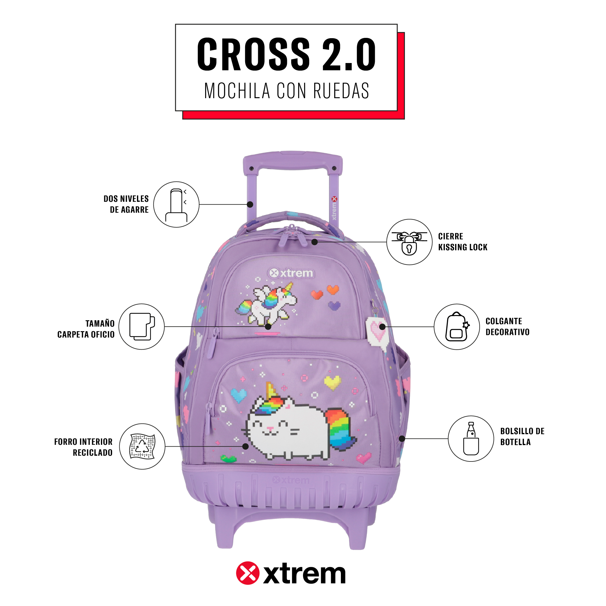 saxoline Mochila con ruedas Cross 2.0 lila gato Rebajas de fábrica