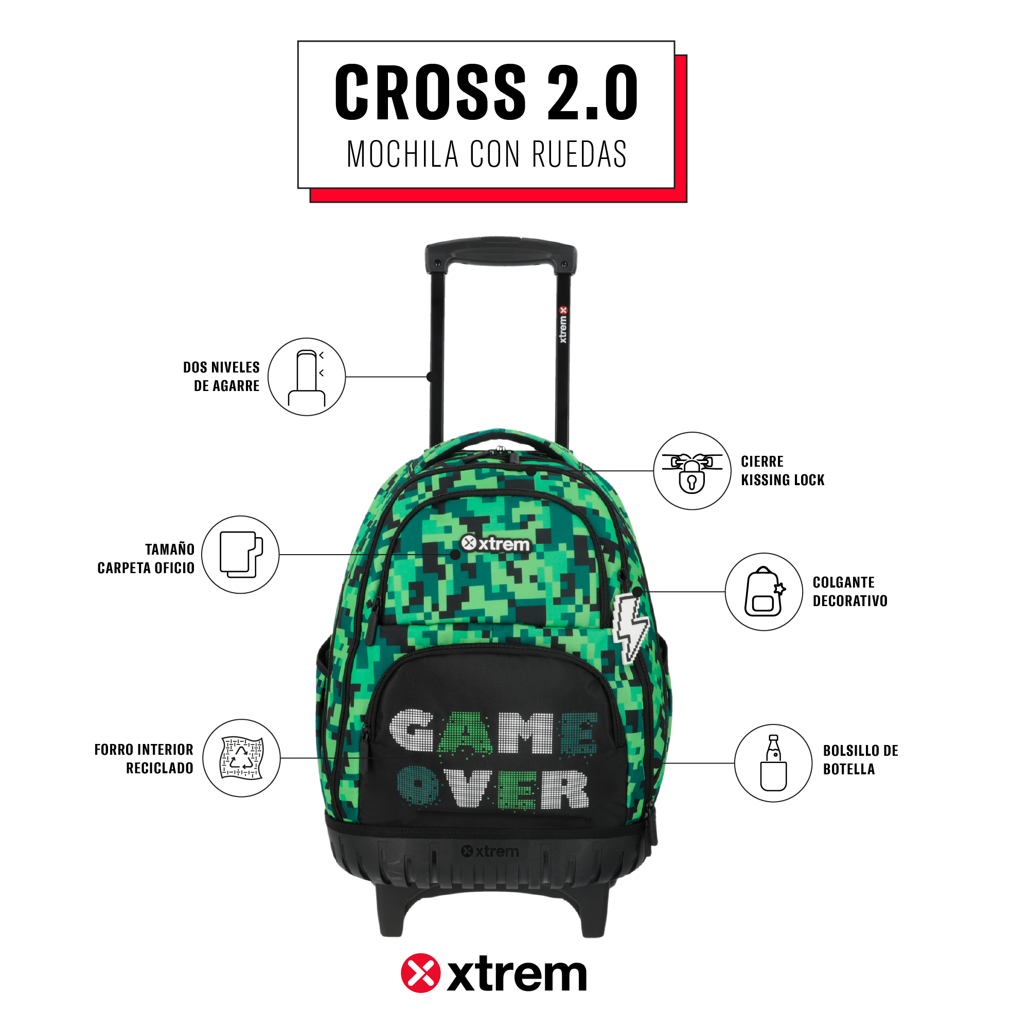 saxoline Mochila con ruedas Cross 2.0 verde píxeles Los más vendidos