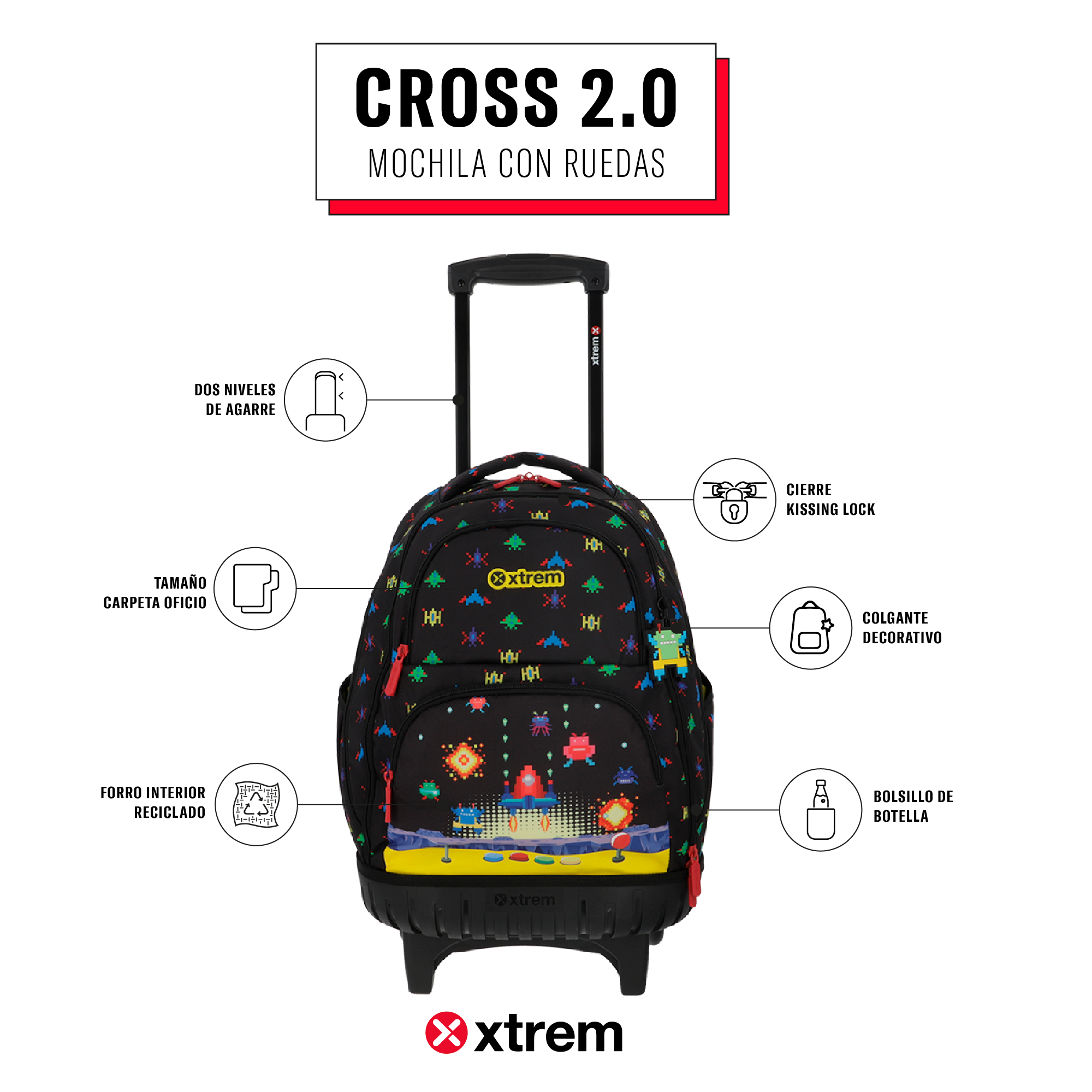 saxoline Mochila con ruedas Cross 2.0 negra arcade Tienda