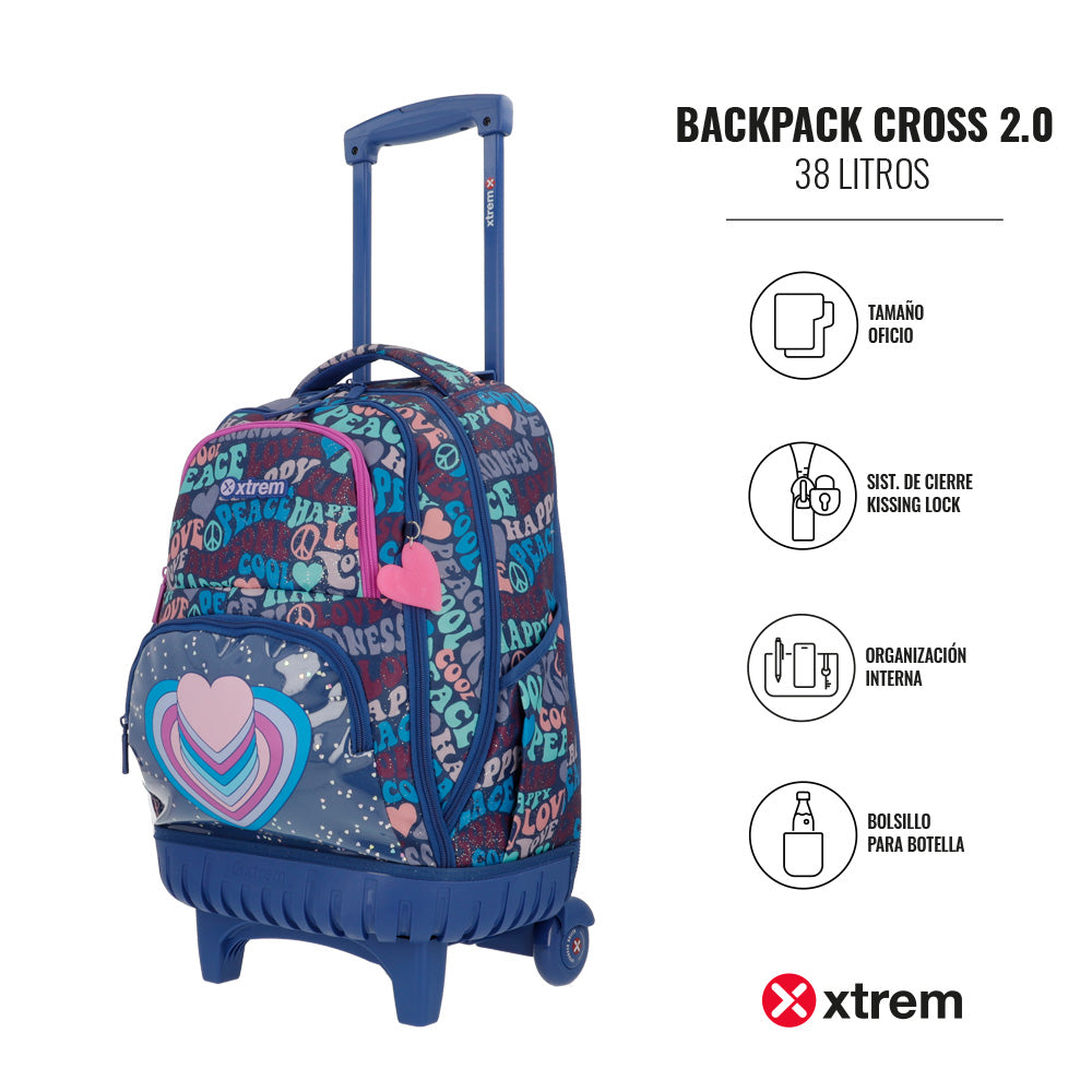 saxoline Mochila con ruedas Cross 2.0 Hearts azul Último día