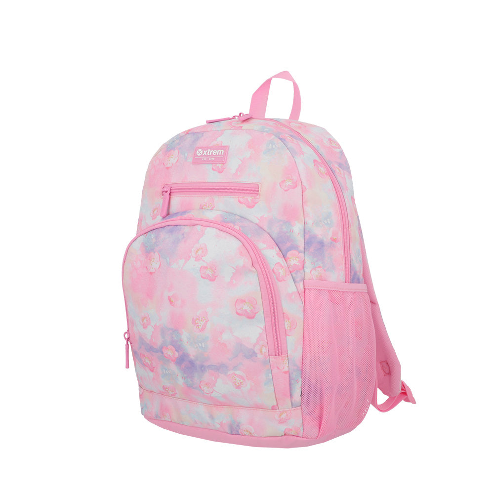 saxoline Set mochila + bolsa + lonchera + estuche Multipack rosado flores Ahorra y exporta
