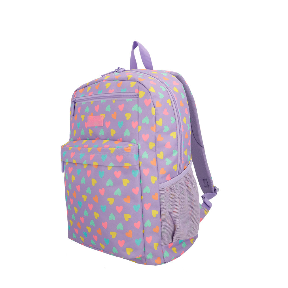 saxoline Megapack mochila escolar + bolso deportivo + lonchera + estuche Heart morado Descuento por venta flash