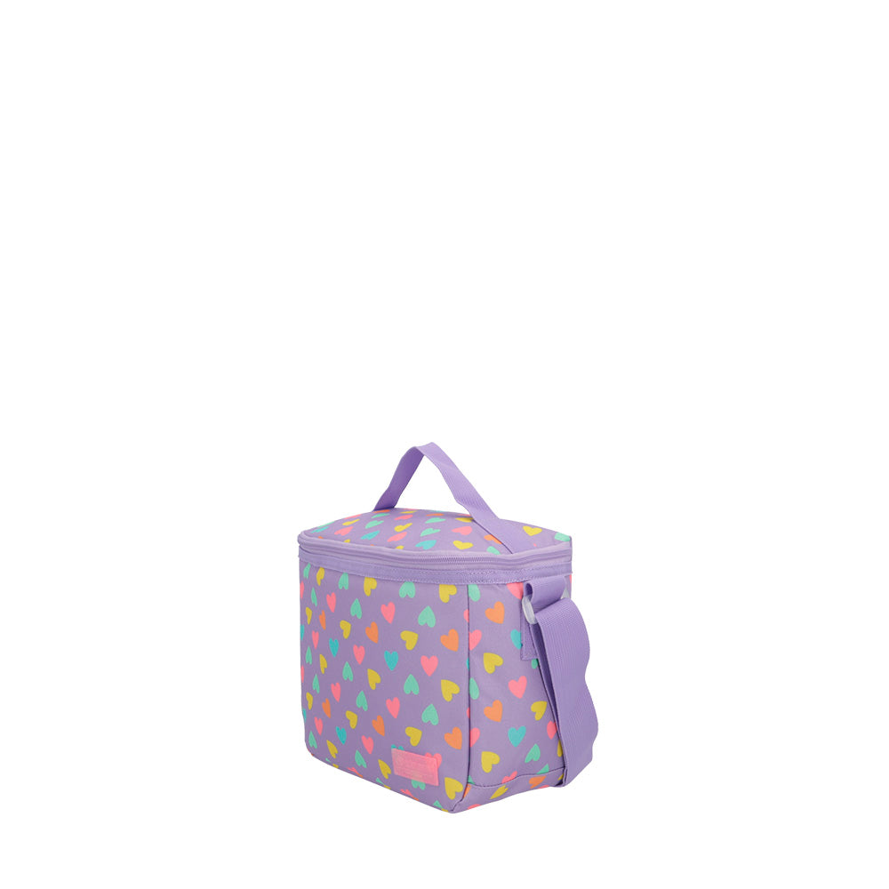 saxoline Megapack mochila escolar + bolso deportivo + lonchera + estuche Heart morado Descuento por venta flash