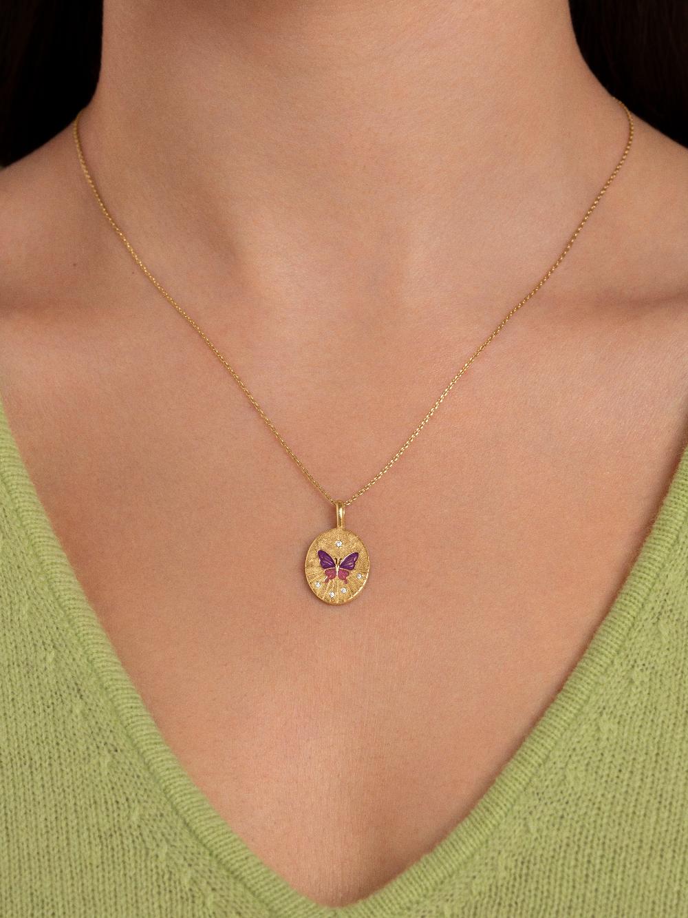 singularu Collar Medallion Butterfly Rose Baño Oro Rebajas