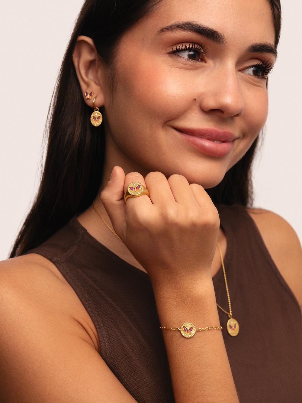 singularu Collar Medallion Butterfly Rose Baño Oro Rebajas