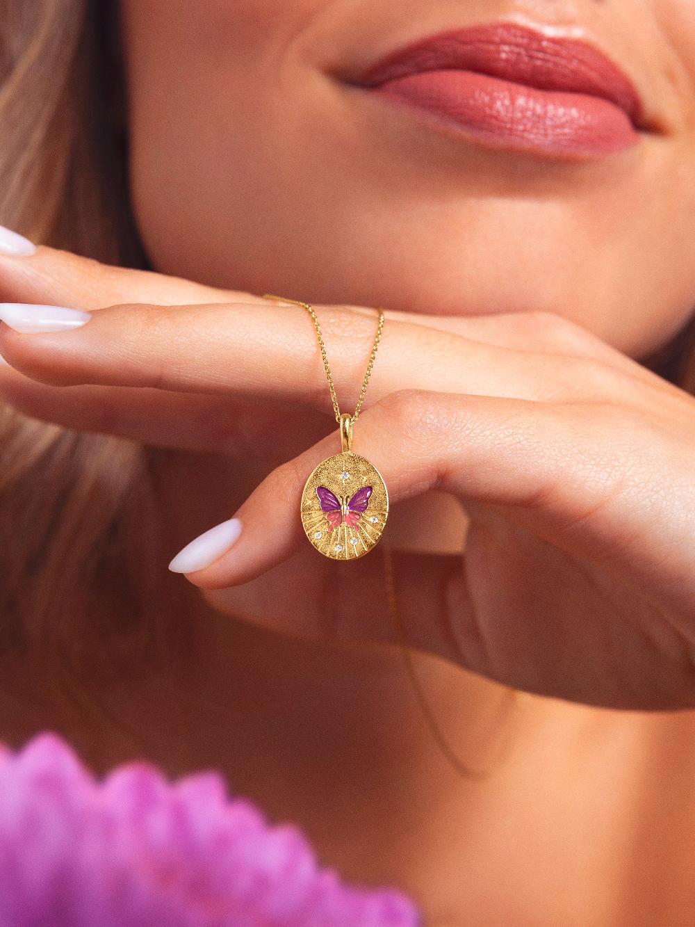 singularu Collar Medallion Butterfly Rose Baño Oro Rebajas