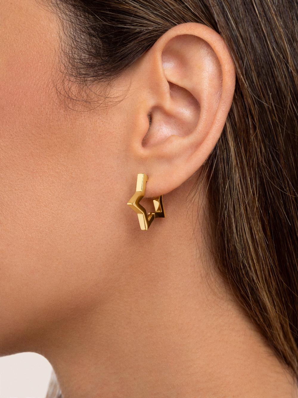 singularu Pendientes Superstar Acero Baño Oro Venta caliente