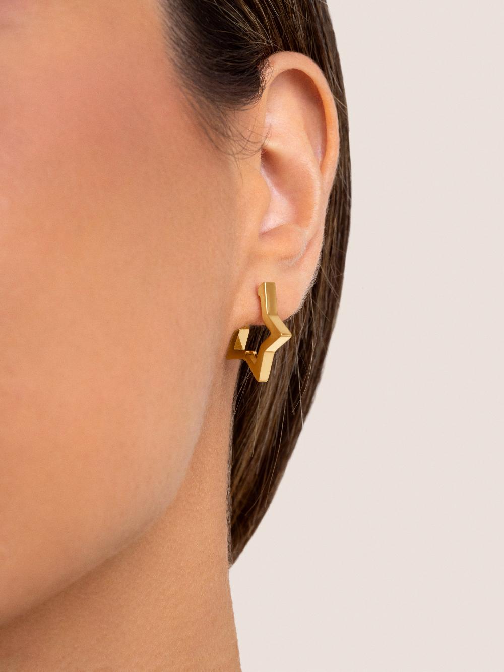 singularu Pendientes Superstar Acero Baño Oro Venta caliente