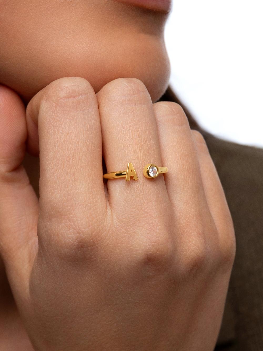 singularu Anillo Personalizado Letter Spark Plata Baño Oro Los más vendidos