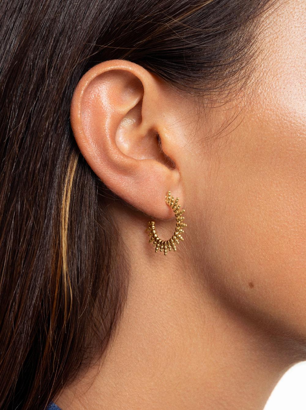 singularu Pendientes Pebbles Sun Baño Oro Liquidación