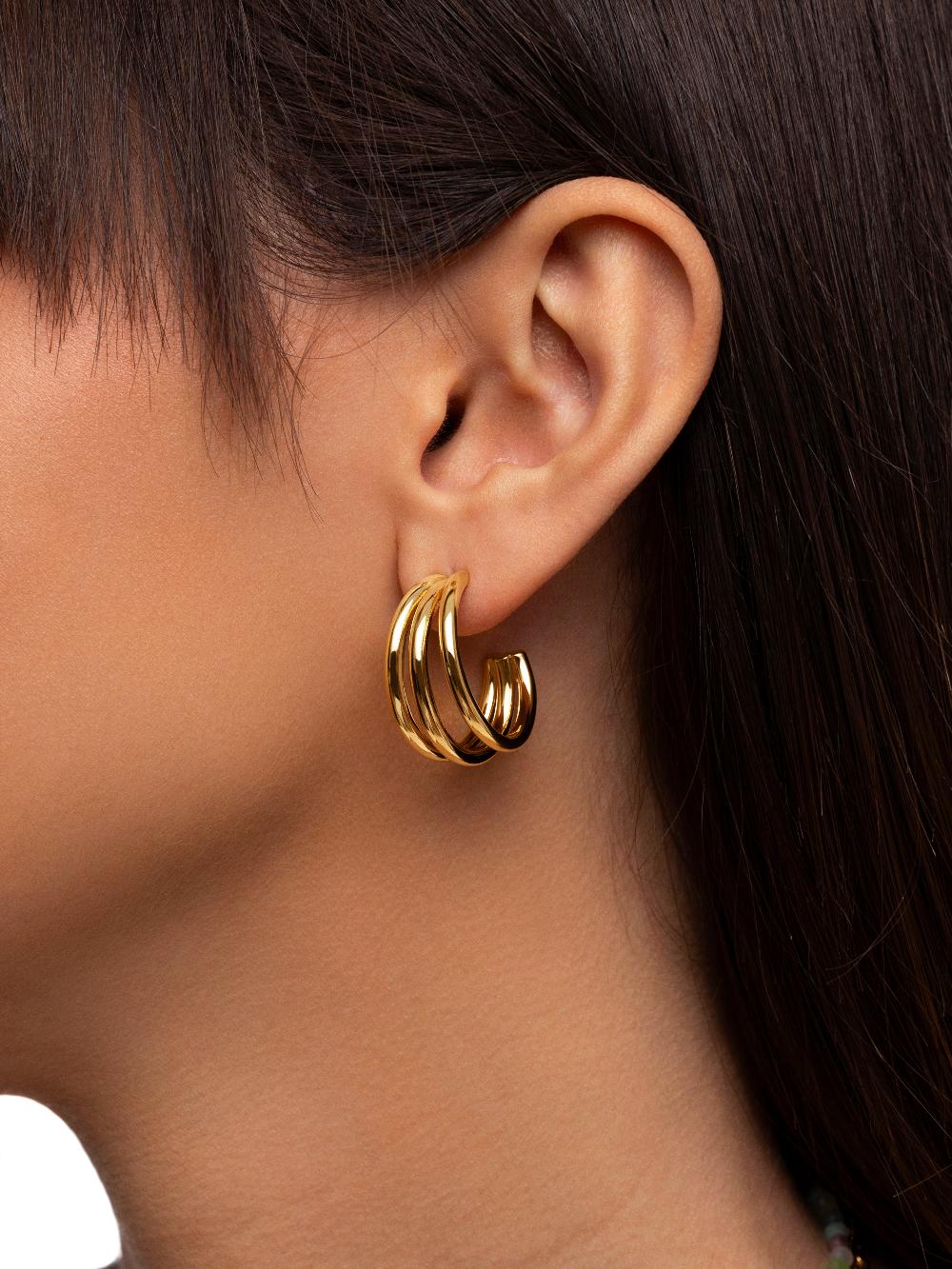 singularu Pendientes Aro Triple Baño Oro Oferta especial