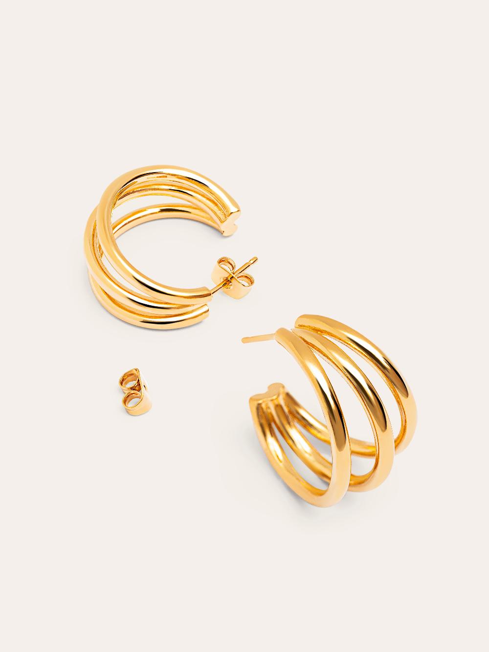 singularu Pendientes Aro Triple Baño Oro Oferta especial
